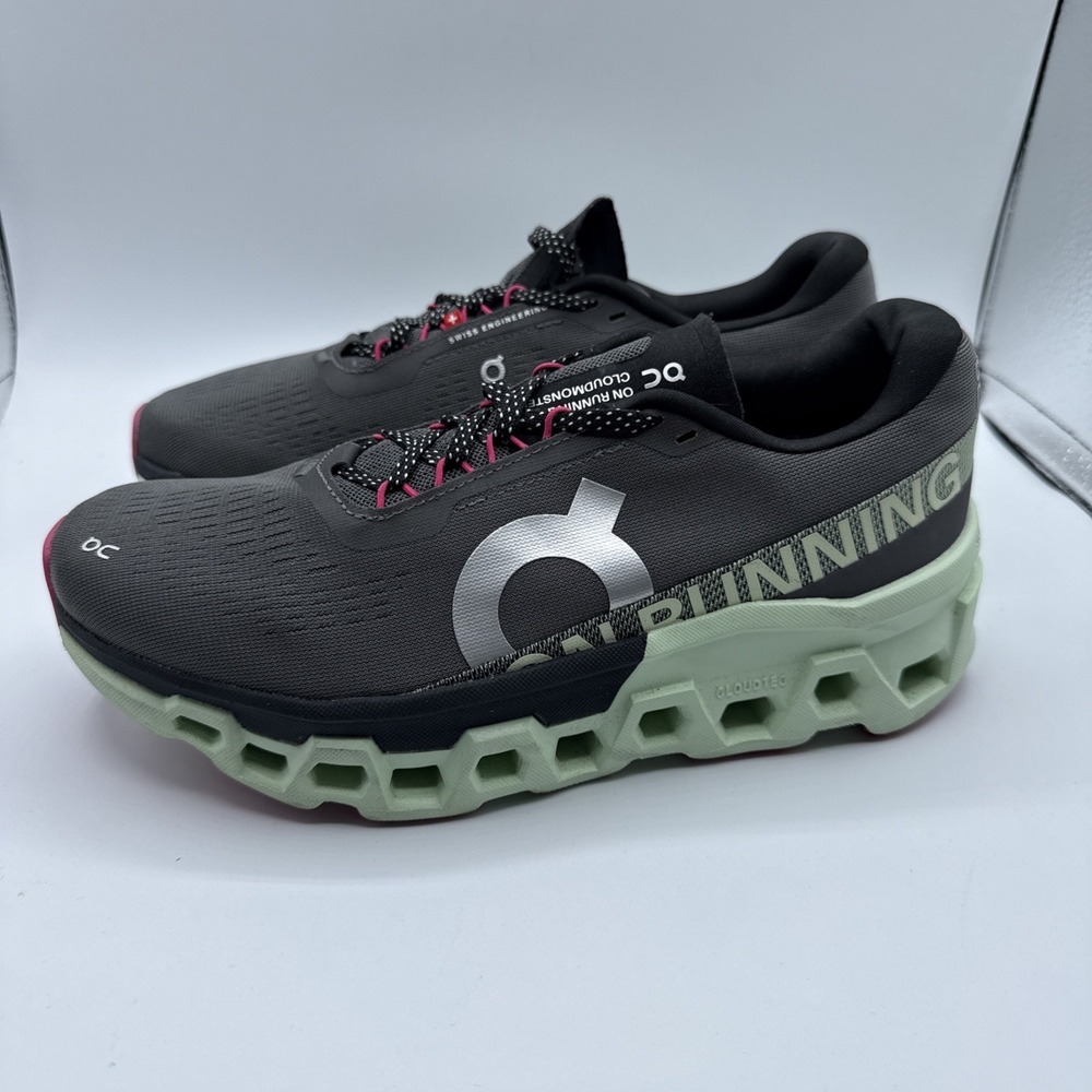 ON Women's Cloudmonster 2 Asphalt/Lima Max Cushion Running Shoe Size 8.5